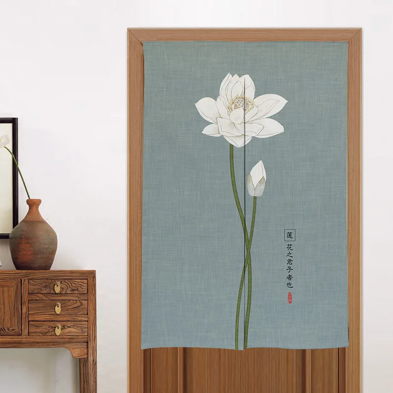 

New Chinese Style Lotus Door Curtain Toilet Kitchen Half Curtain Noren Japanese Curtain Doorway Feng Shui Door Curtain