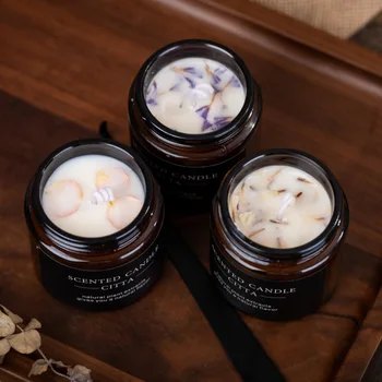 

Aromatherapy Candle Soy Wax Brown Glass Bottle Smokeless Wedding Candle Home Decoration Romantic Scented Wax Candles Hot Sale 1