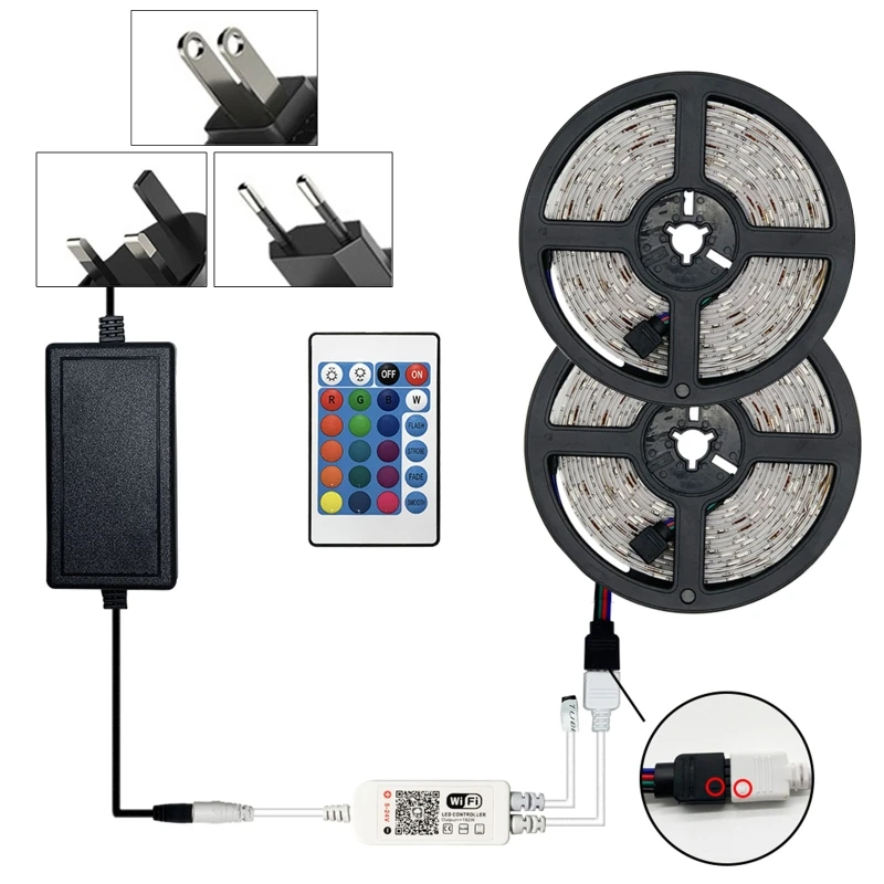 

10M 5050 RGB LED Strip Lights 10M Remote App Smart Phone WiFi Wireless Control R9JC