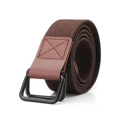 Simple Solid Canvas Belt Waist Straps Women Men 122.5cm*3.8cm Band Shaped Double Metal Ring Buckle Waistband Female Male
