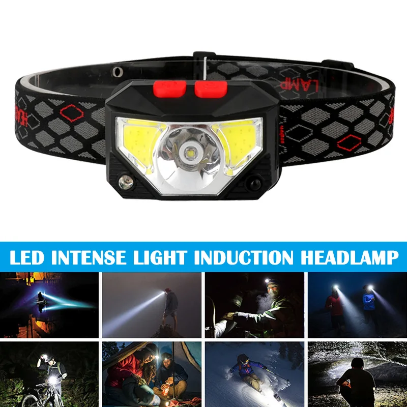 

LED Headlamp Sensor 6 Modes Hands-Free USB Rechargeable Headlight with Red Lights YA88