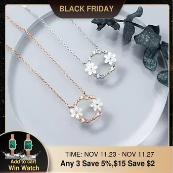 

Flower Pendants Rose Gold Necklace 925 Silver Kolye Charm Minimalism Vintage Boho Bijoux Femme Collier Necklace Women Jewelry