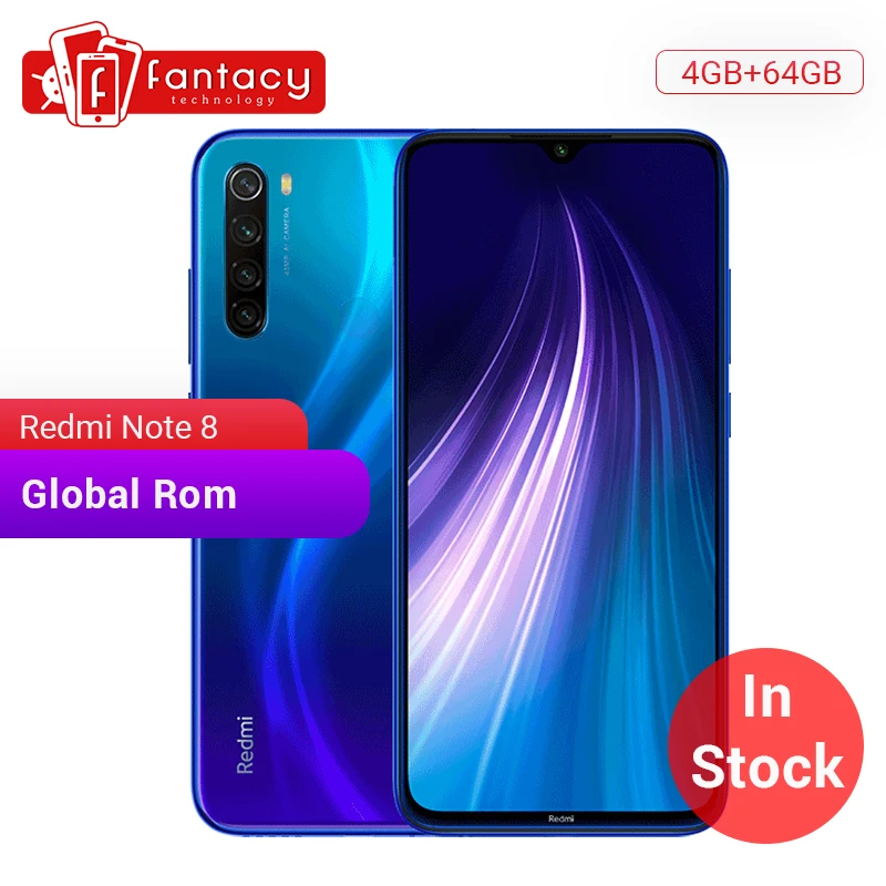 Pаспродажа В наличии, Смартфон Xiaomi Redmi Note 8 с глобальной ПЗУ, 4 ГБ, 64 ГБ, 48 МП, четырехъядерный процессор Snapdragon 665, четыре ядра, FHD экран 6,3 дюйма, 4000 мАч