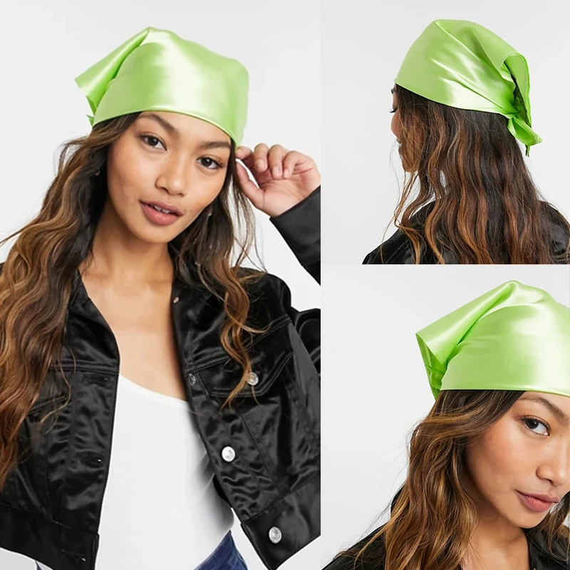 

Женская атласная повязка на голову Lystrfac, однотонная квадратная повязка на голову, Женская бандана, аксессуары для волос