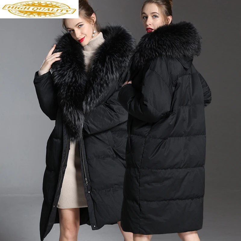 

Women's Down Jacket Hooded Winter Coat Puffer 90% White Duck Down Jackets Korean Thick Coats Raccoon Fur Collar 1801242 KJ2797