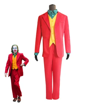 

2019 Joaquin Phoenix Movie Joker Arthur Fleck Cosplay Costume Fancy Red Suits Halloween Carnival Uniforms