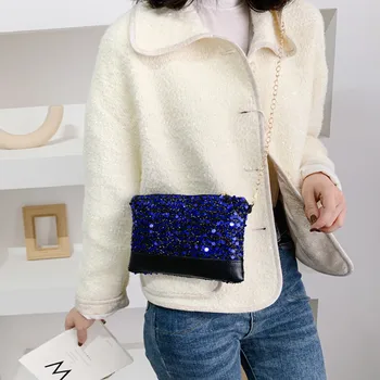 

Fashion Crossbody Bag For Women Outdoor Solid Color Leather Sequin Shoulder Bags Female Chain Messenger Bag Zipper Flap Purse
