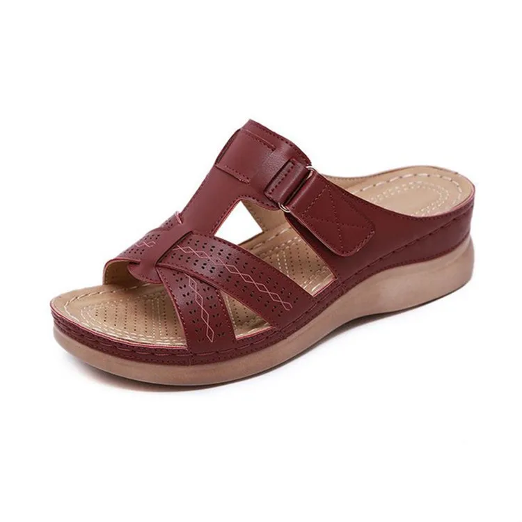 Laamei; летние женские сандалии; износостойкие Нескользящие удобные сандалии в стиле ретро с толстой подошвой; большие размеры - Цвет: Wine Red
