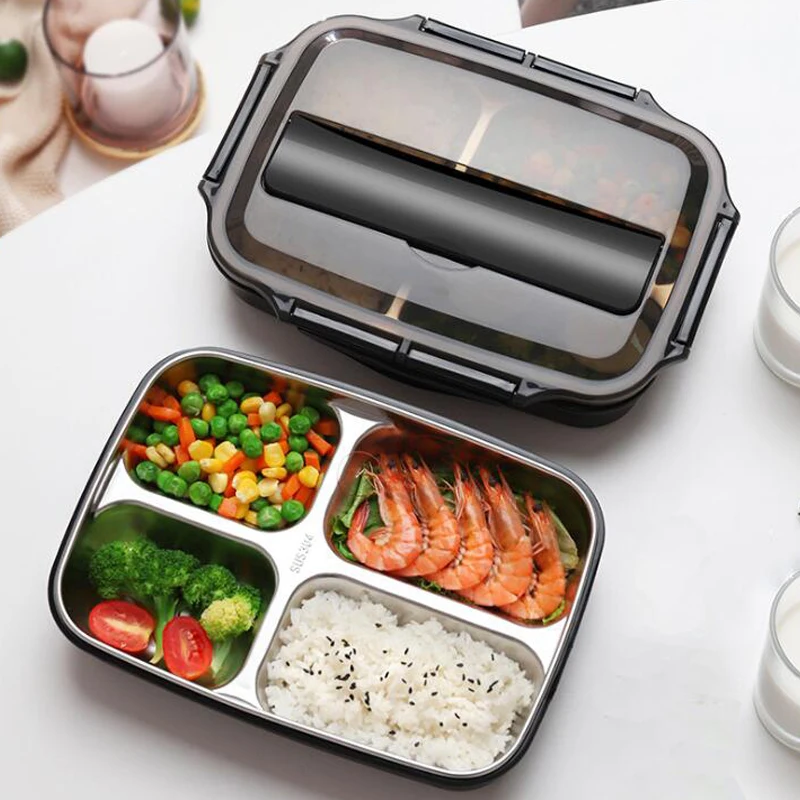 

304 Stainless Steel Lunch Box With Spoon Leak-proof Lunch Bento Boxes Dinnerware Set Microwave Adult Children Food Container