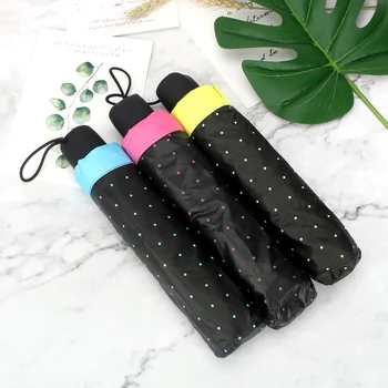 

Waterproof Wave Point Umbrella 3 Fold Folding Small Black Umbrella Portable Women Anti-UV Sun Shade Umbrellas