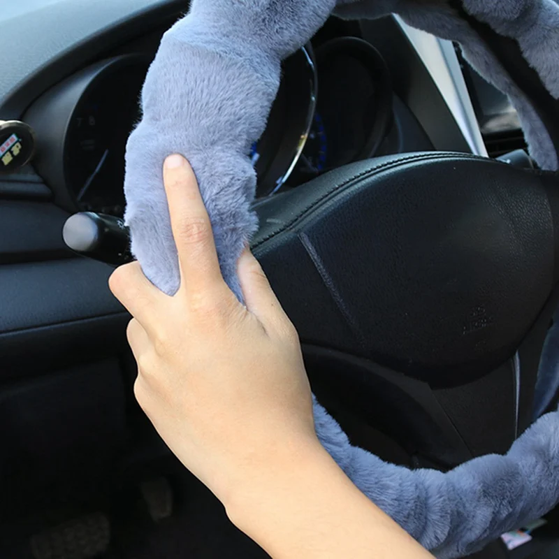 Универсальные Плюшевые Чехлы рулевого колеса автомобиля, зимние чехлы из искусственного меха для рулевого колеса, аксессуары для салона автомобиля