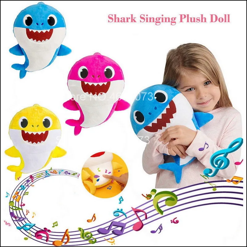 Reducido Peluche de tiburón para cantar para bebé, muñeco de felpa suave con sonido de música, canciones en inglés para niño y niña w5KkaGGGa
