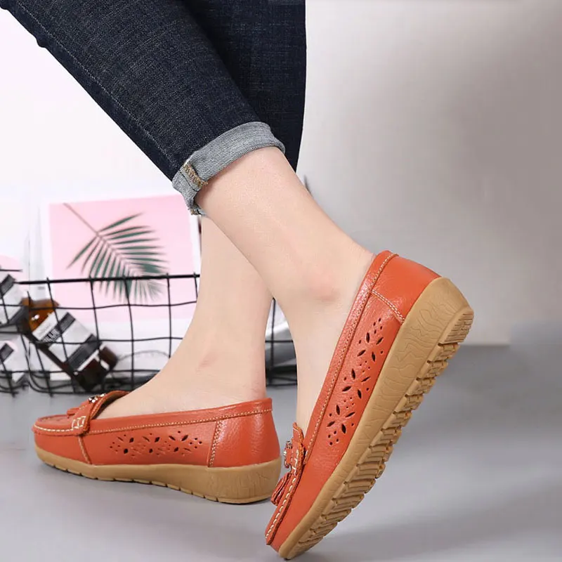 Casual shoes flats female fashion women summer genuine leather slip on women shoes loafers solid comfortable shoes woman