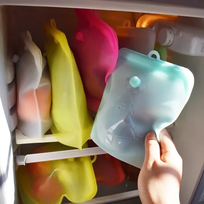 Silicone Food Bag Zero Waste Ziplock Fresh Sealed Bags Reusable Snack Vegetable Fruits Sandwich Storage Container | Дом и сад