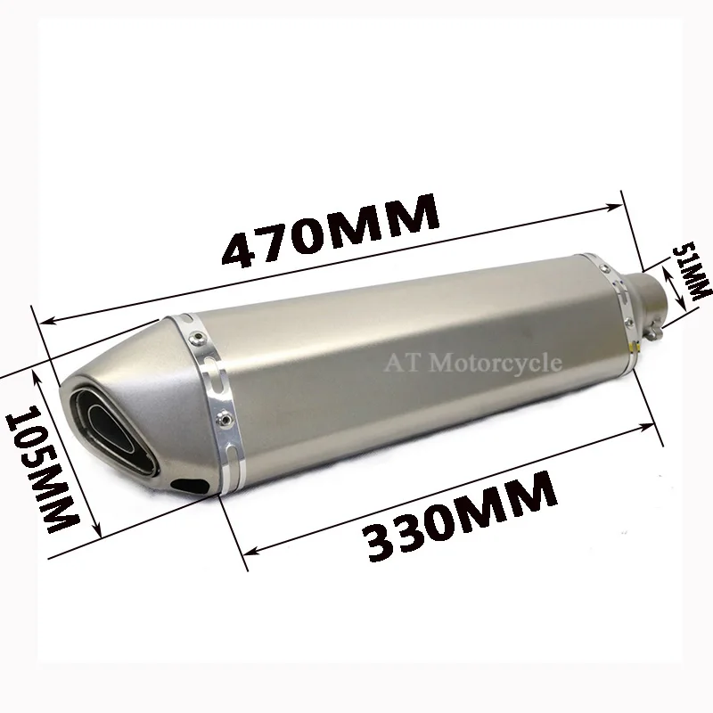 51 мм Универсальный мотоциклетный глушитель выхлопной трубы Длина 470 мм выхлопной трубы из нержавеющей стали