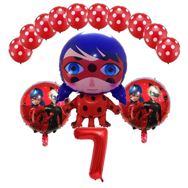 Balloons-37-14pcs 6 шт./компл. из мультфильма, популярная яркая детская одежда с рисунком "Божья коровка" Фольга воздушные шары День рождения украшения божья коровка гелиевый Майларовый и 32 дюймов шара с цифрой - Цвет: Balloons-37-14pcs