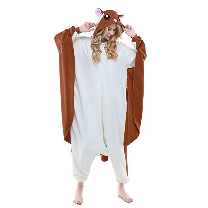 Женские комбинезоны из японского флиса с летающей белкой; маскарадные костюмы на Хэллоуин для девочек; пижамы для костюмированной вечеринки с изображением животных; пижамы; тренировочный костюм для взрослых