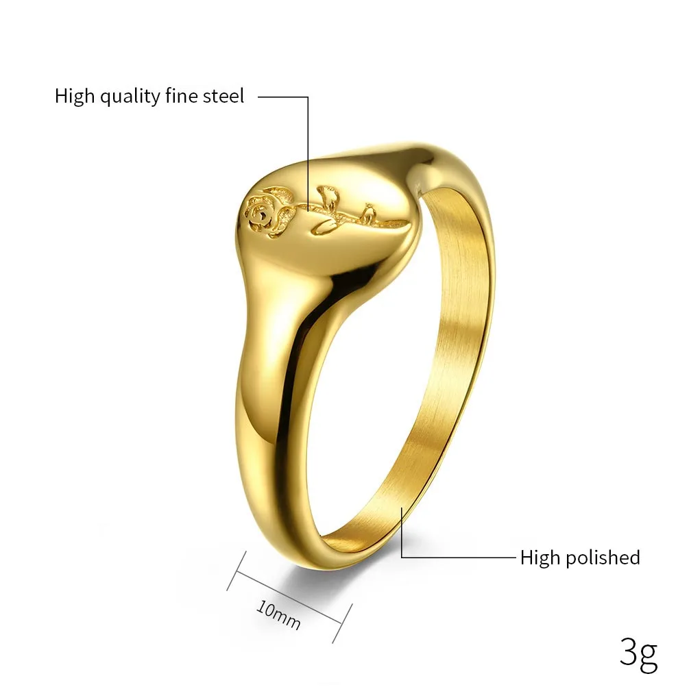 Romantic Wedding Jewelry for Women Stainless Steel Flower Rings PVD Gold Plated Rose Signet Waterproof