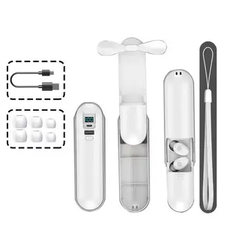

Bluetooth 5.0 Wireless Headphones LED F7 TWS Earphone With Handheld Mini Fan Multifunction Charging Box Flashlight Touch Headset