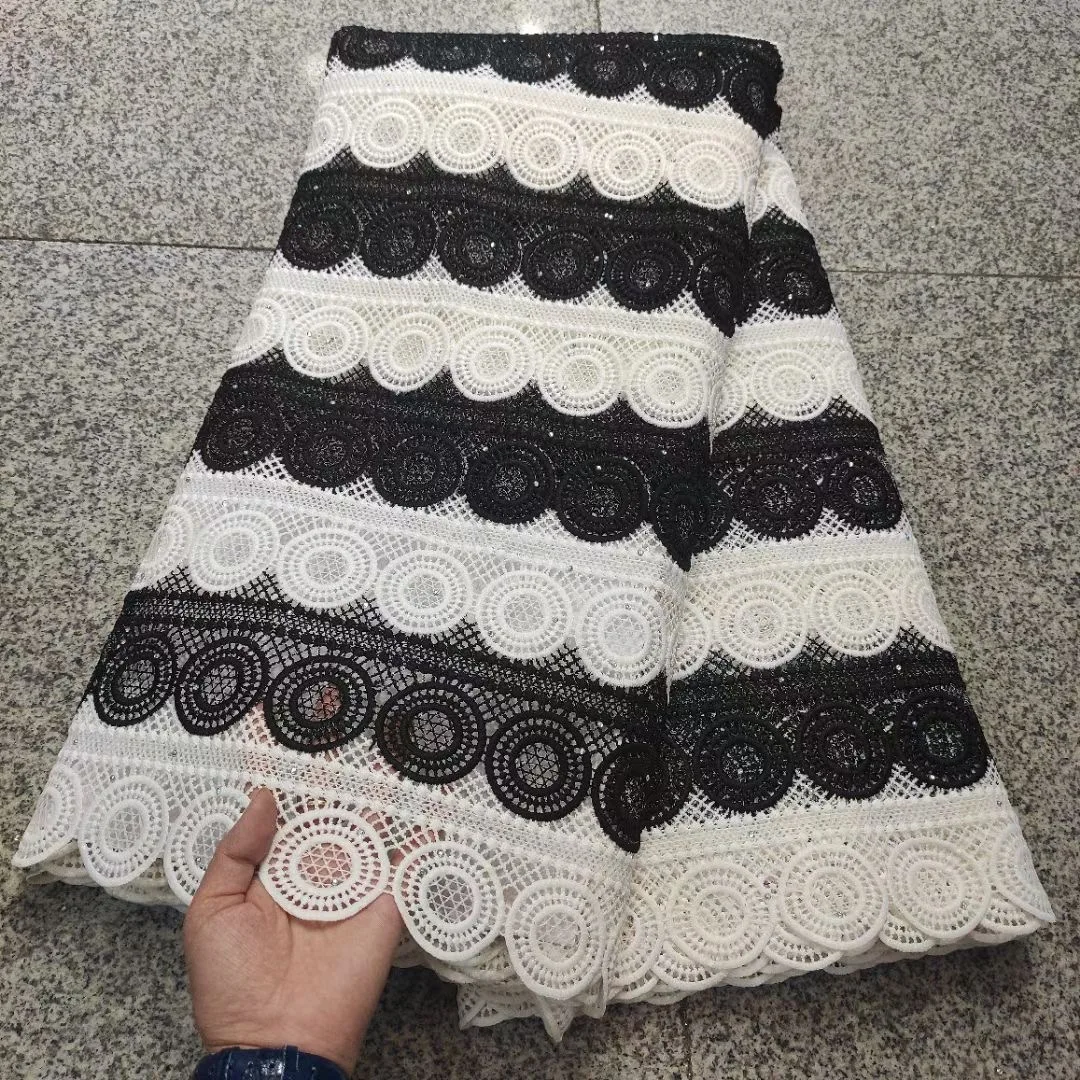 

Новинка 2021, двухцветная кружевная ткань с вышивкой, африканская Водорастворимая кружевная ткань 2021 нигерийские французские кружевные ткани KHD21150