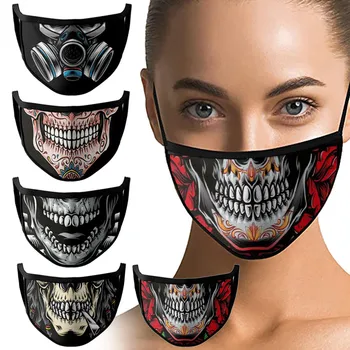 

Fashion Halloween Mask Unisex Adult Washable Skull 3D Horrify Expression Printing Adjustable Breathable Masks mascarillas#40