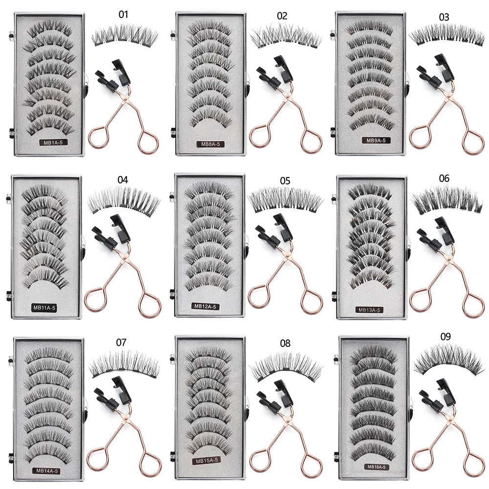 8PCS 5 Magnets 3D Magnetic Eyelashes Natural Long Lasting Handmade Mink Eye Lashes No Glue No Magnetic Needed Eye Makeup Tools