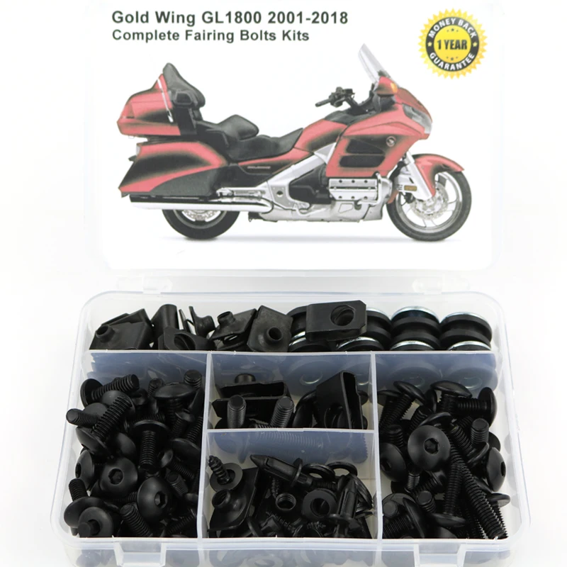 Для HONDA GL1800 GOLDWING 2001- полный обтекатель Болты Комплект скоростные гайки мотоциклетные Боковое покрытие винты OEM стиль стали - Цвет: Black