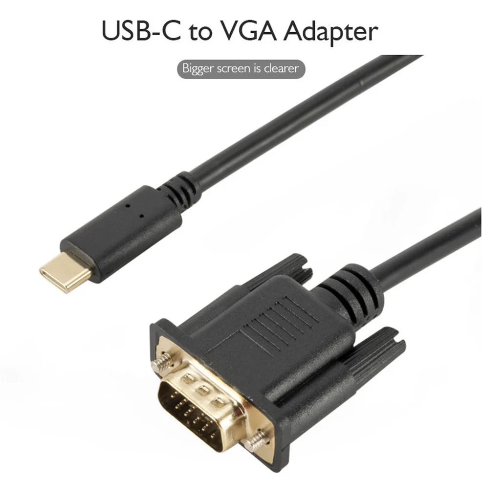 1080P Type-C To VGA Type-C Revolution To VGA Conversion Data Cable For Laptop UHD External Video Projector 1.8M