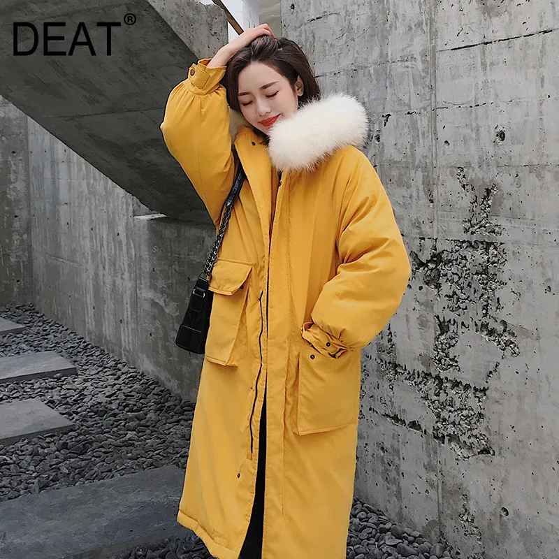 

[DEAT] 2019 Winter New Pattern Long Thick Thick Fur Collar Leisure Straight Fashion Warm Full Sleeve Solid Cotton Coat AT120