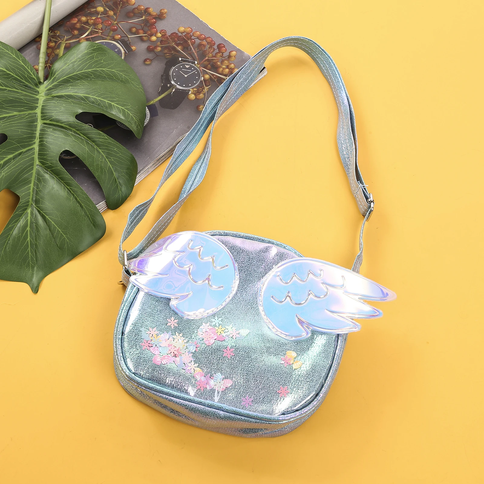 LittleGirlZipperPUNewShoulderBagBabySweetStyleCreativeWings