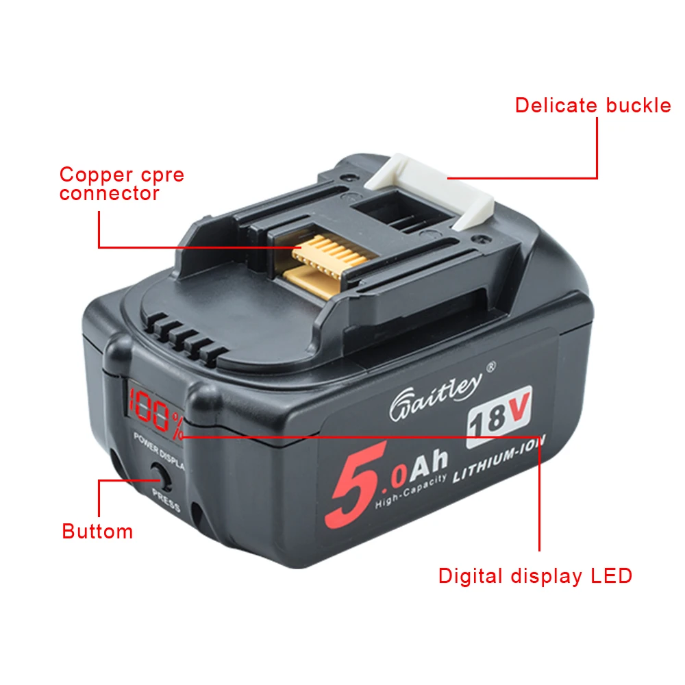 Waitley литиевые батареи Замена 18 V 5Ah 5000mAh для Makita Электроинструмент BL1830 BL1840 BL1850 BL1860 v