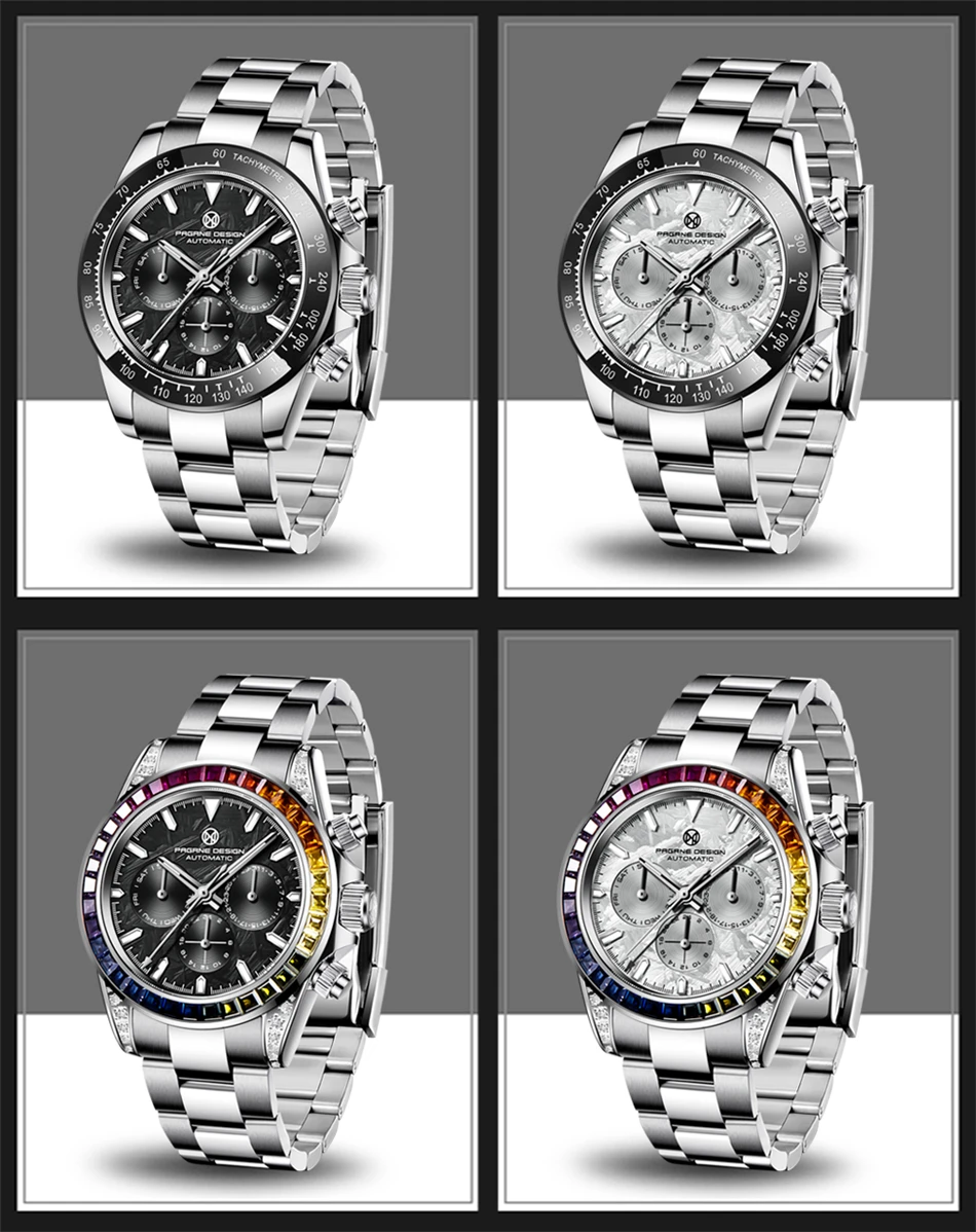 PAGRNE DESIGN Luxury Sapphire Glass Mechanical Watch Men's Sports Stainless Steel Automatic Waterproof Watch Reloj Hombre