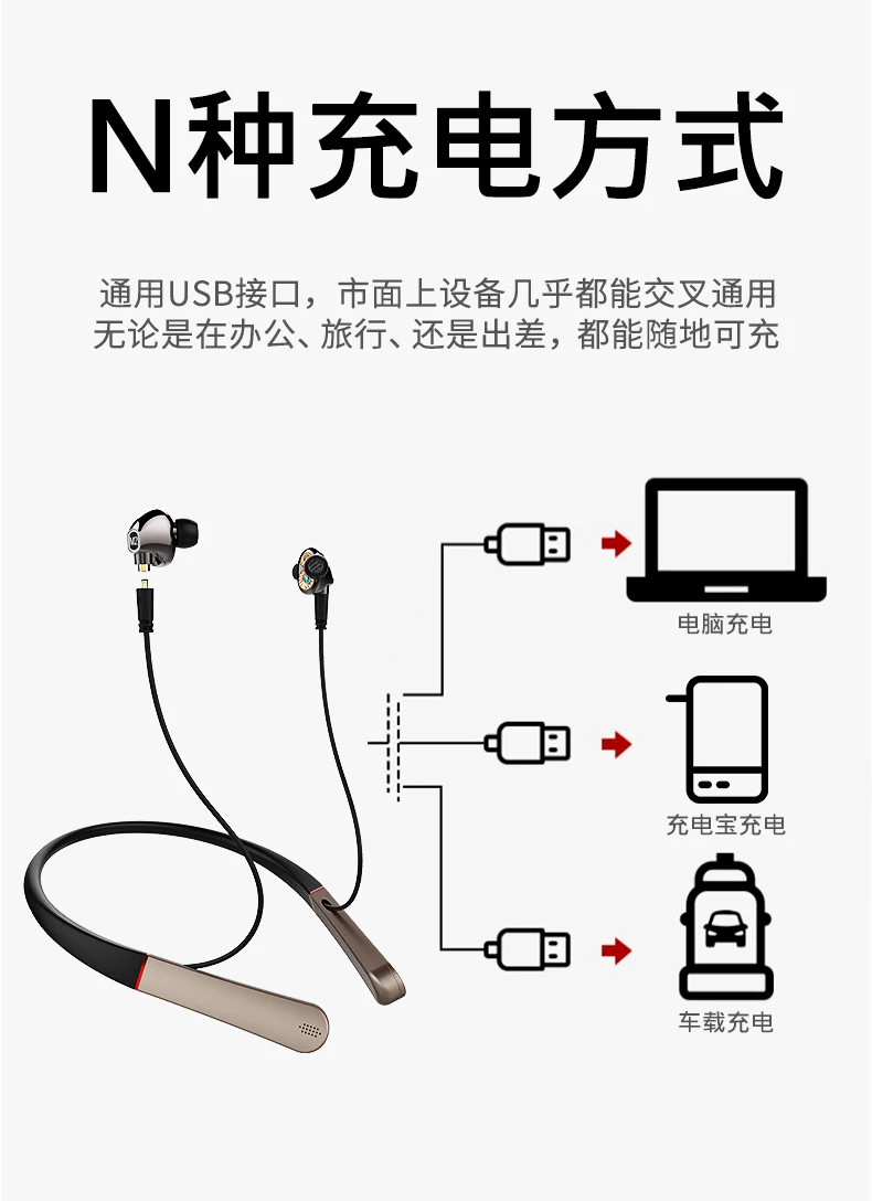 Беспроводные наушники Bluetooth 5,0 спортивные наушники-вкладыши Hifi наушники с шейным ободом стерео наушники с четырьмя движущимися катушками для телефонов