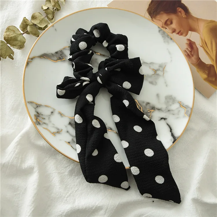 Bow Streamers Hair Ring Fashion Ribbon Girl Hair Bands Scrunchies Horsetail Tie Solid Headwear Hair Accessories - Цвет: F299F