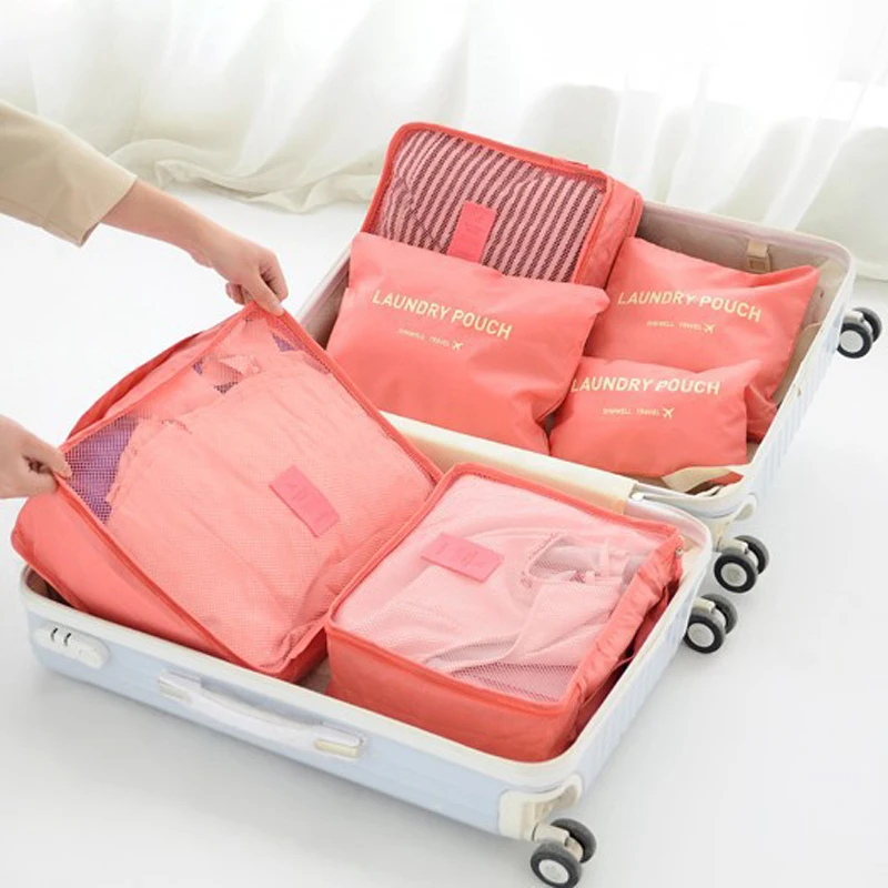 6pcs/set Travel Bag Organizer Pink Makeup Free Shipping Suitcase Packing Cube Case Set Accessories | Дом и сад