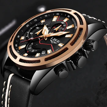 

LIGE Mens Watches Top Brand Luxury Quartz Gold Watch Men Casual Leather Military Waterproof Sport Wristwatch Relogio Masculino