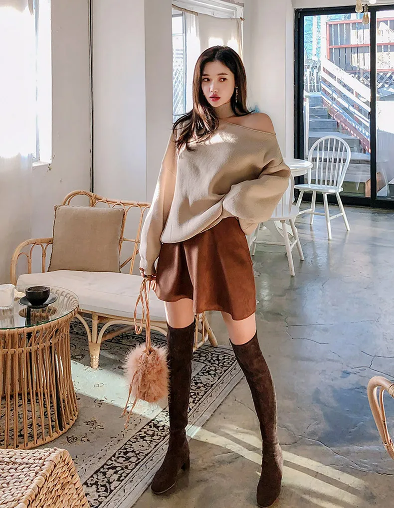 Autumn New Women's Hanging Neck Pullovers Sweater Knitting Bare Shoulder Irregular Fashion Casual Elegant Tops T98323D