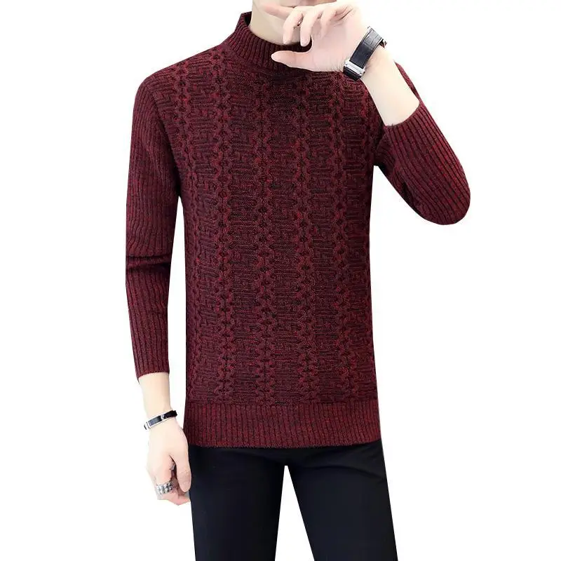 2019 новые осенние мужские свитера уличная Корейская повседневная мужская Водолазка мужская однотонная трикотажная облегающая брендовая