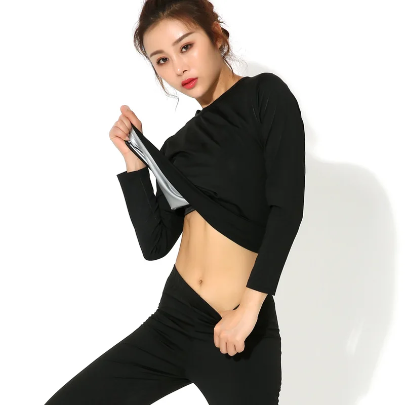 Sweat Sauna Suit Body Shaper Women Waist Trainer Tops Thermo Long Sleeve  Silver Coating Slimming T-Shirt Fitness Shapewear (Color : Black Silver  Long, Size : L XL) : : Sports & Outdoors