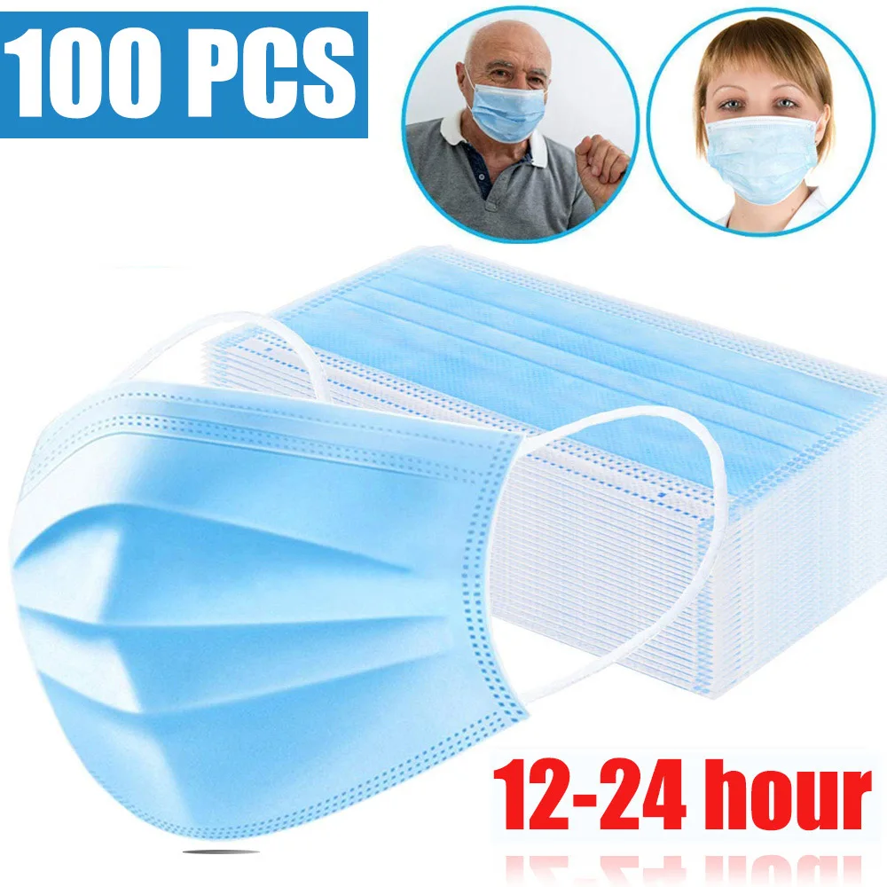 

100pcs Face Mouth Dust Mask Disposable Protect 3 Layers Anti Dust Mask Filter Earloop Non Woven Mouth Masks Fast Shipping