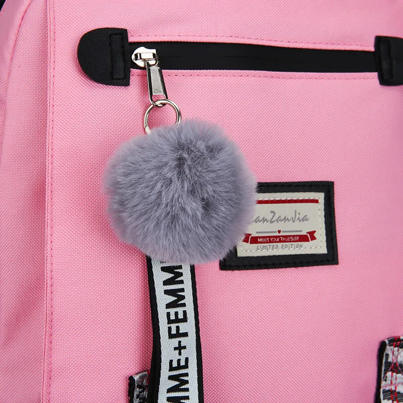 Розовый холщовый рюкзак для женщин, школьные сумки для девочек-подростков, большая емкость, USB рюкзак, молодежный рюкзак