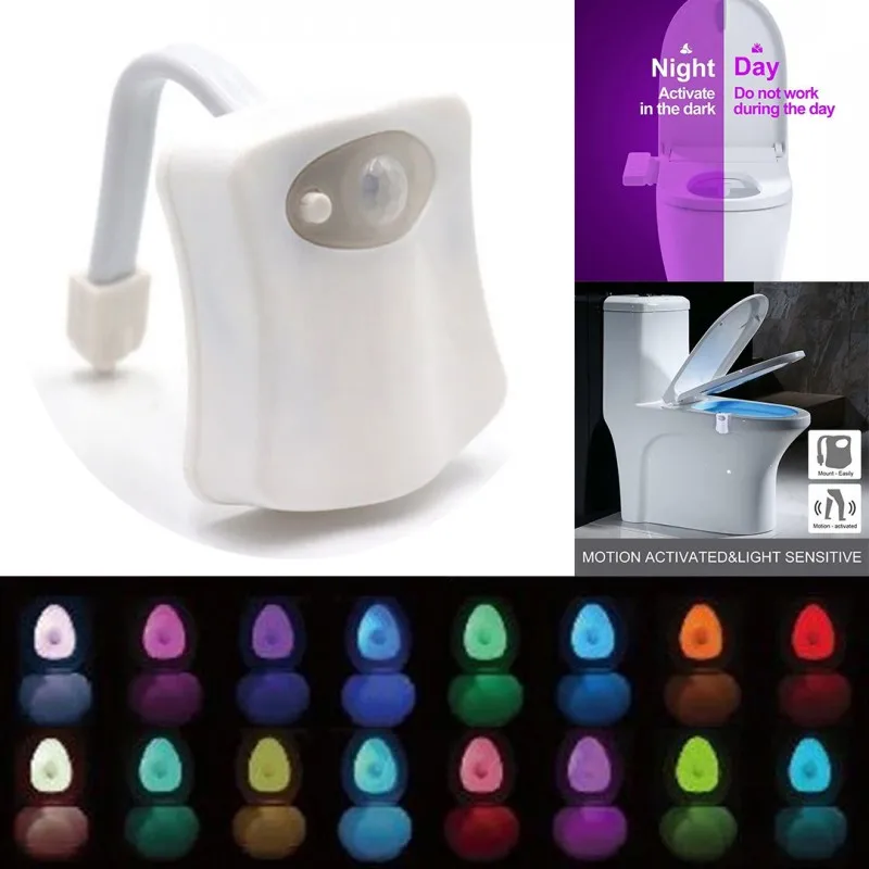 PIR Motion Sensor Toilet Seat Night Light 16Colors Waterproof Backlight For Toilet Bowl LED Luminaria Lamp WC Toilet Light battery night light