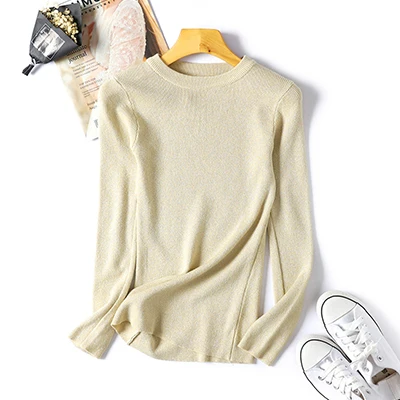 Осенне-зимний Блестящий свитер для женщин, повседневный теплый удобный пуловер с круглым вырезом, вязаный джемпер, модный Рождественский свитер - Цвет: Apricot