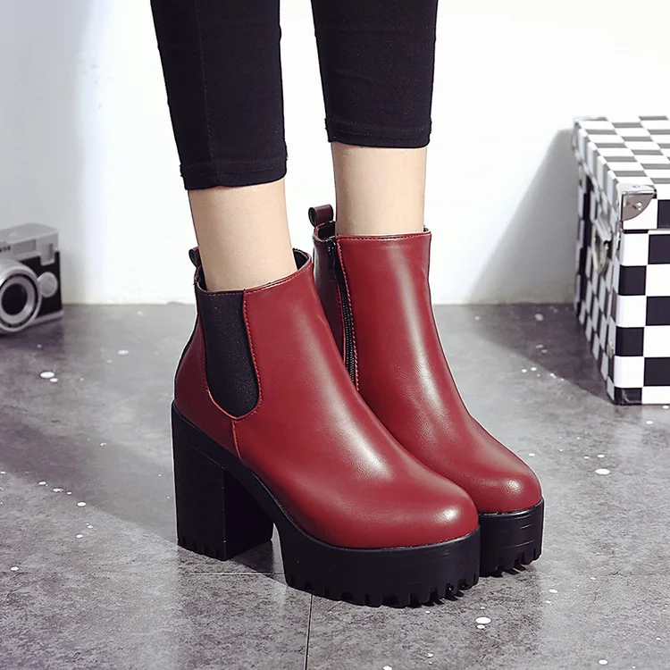 

2017 Autumn And Winter New Style Women's Ankle Boots Chunky Heel Europe And America WOMEN'S Shoes Waterproof Platform plus Velve