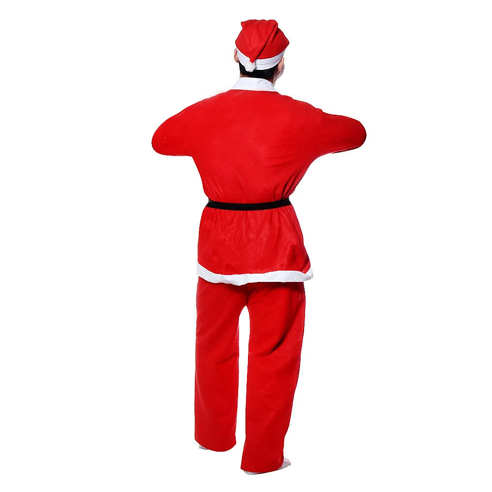 Рождественский костюм Санта-Клауса из 5 предметов; Комплект для взрослых с ремнем; шапка с бородой; брюки; Новинка; костюм для костюмированной вечеринки; рождественские комплекты