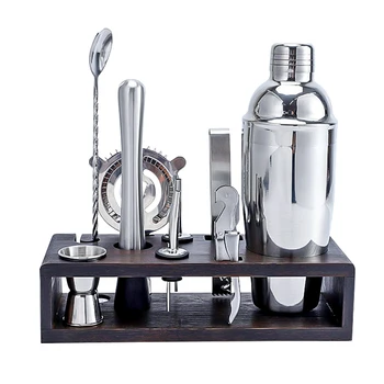 

1-10Pcs/Set Cocktail Shaker Mixer Kit Stainless Steel Spoon Bartender Set With Wooden Stand Bartending Drink Tools For Bar Party