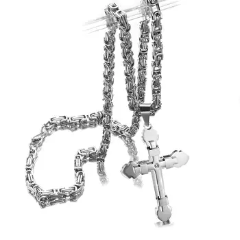 

New Fashion Stainless Steel Jesus Cross Pendant With Long Chain Men's Crucifix Necklaces Male Religious Jewelry Dropshipping