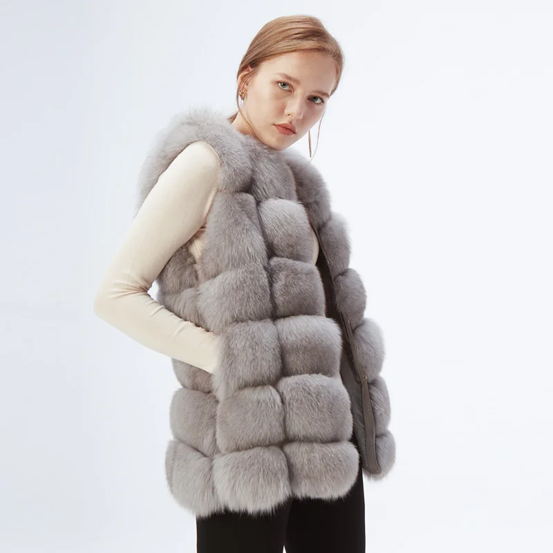 Ethel Anderson импортный жилет из натурального Лисьего меха, натуральный цельный жилет из лисьего меха, женские покрытые куртки, пальто размера плюс 3XL - Цвет: 6 Light Grey 70CM