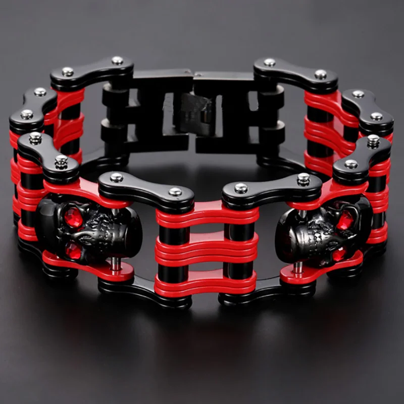 Крутой 25 мм Широкий Красный Нержавеющая сталь Мужской Браслет череп огромный мотоцикл велосипед цепи мужские браслеты Ювелирные изделия Подарки для него