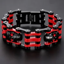 Крутой 25 мм Широкий Красный Нержавеющая сталь Мужской Браслет череп огромный мотоцикл велосипед цепи мужские браслеты Ювелирные изделия Подарки для него